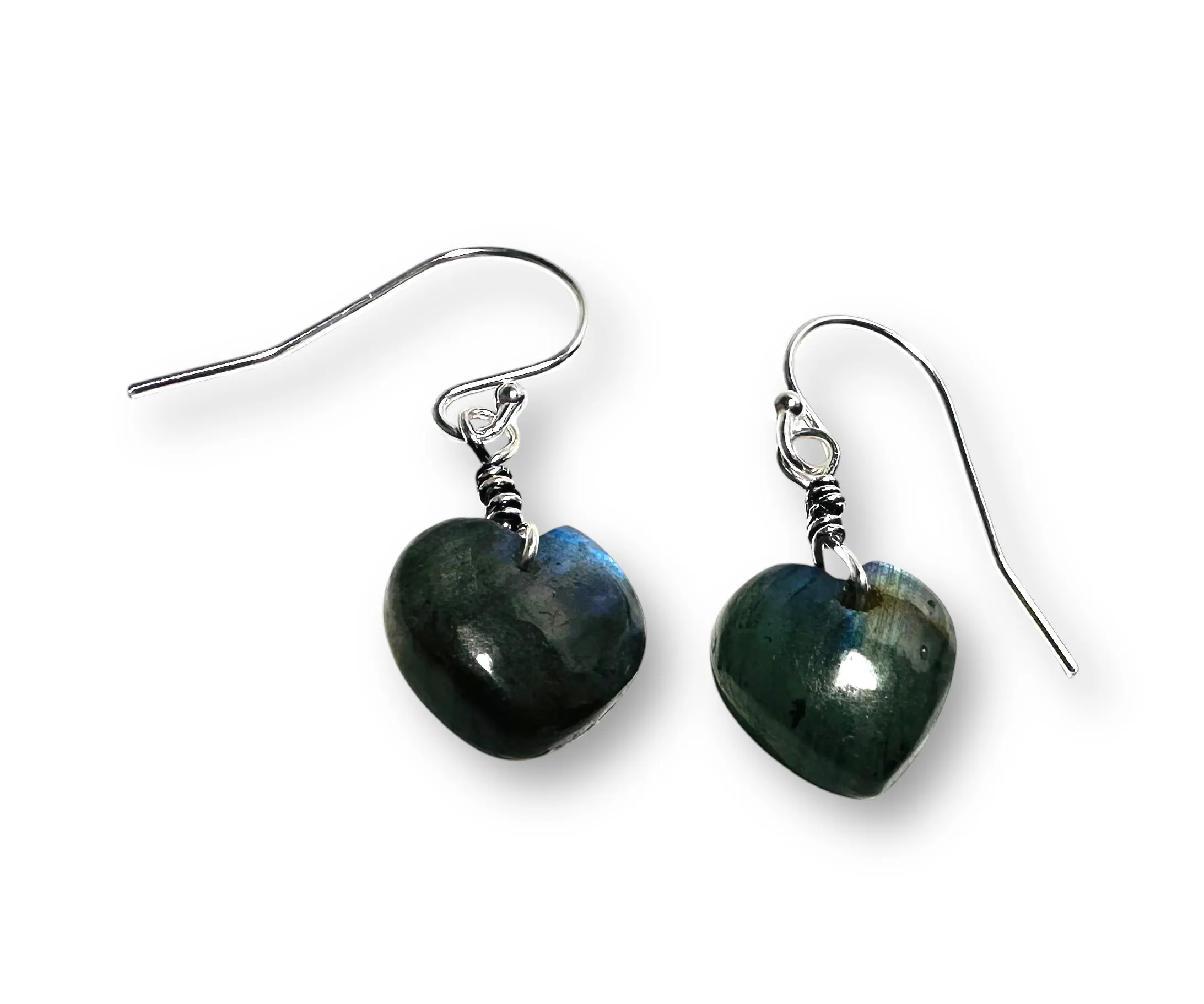 Heart Genuine Labradorite Silver Earrings, Labradorite