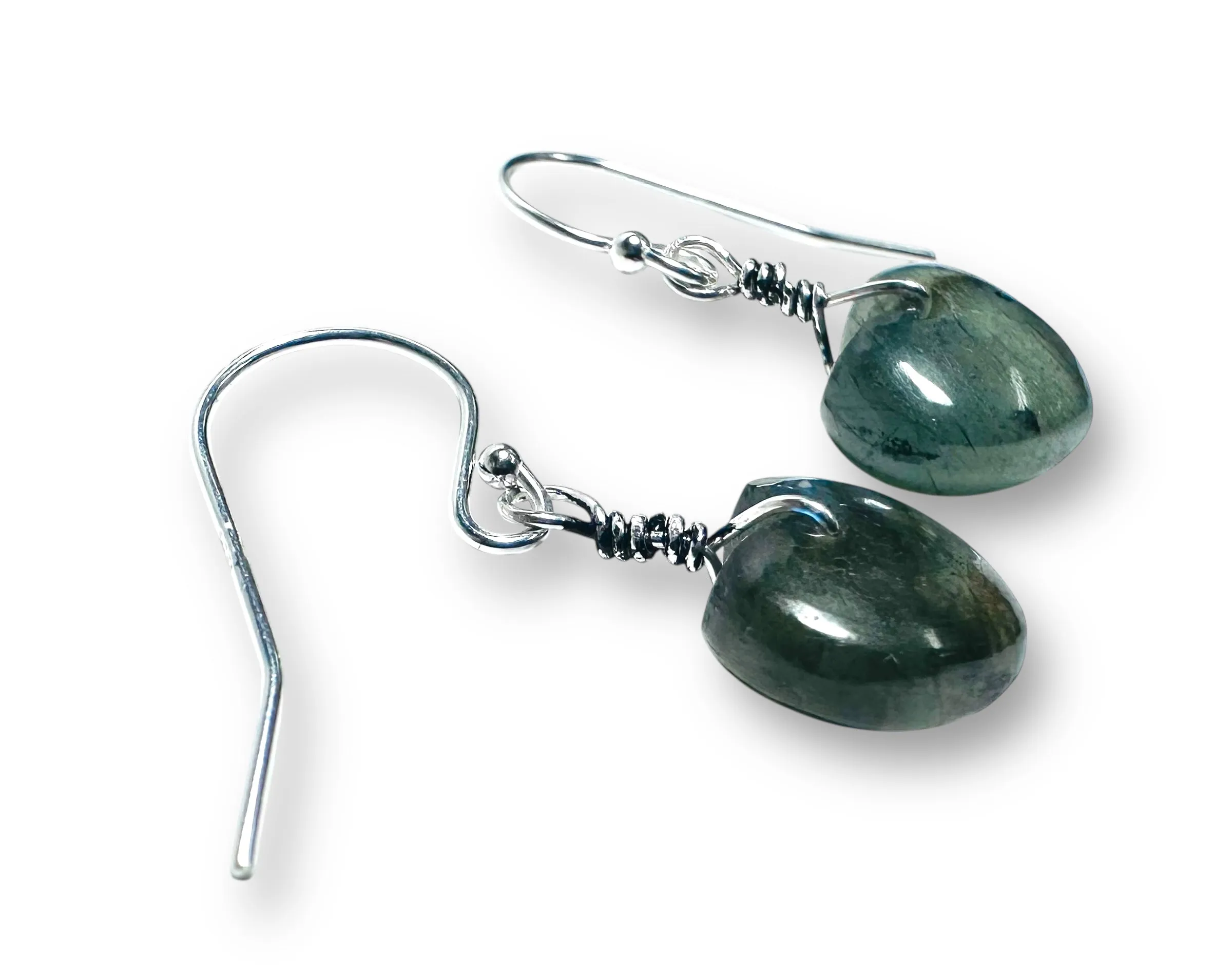 Heart Genuine Labradorite Silver Earrings, Labradorite