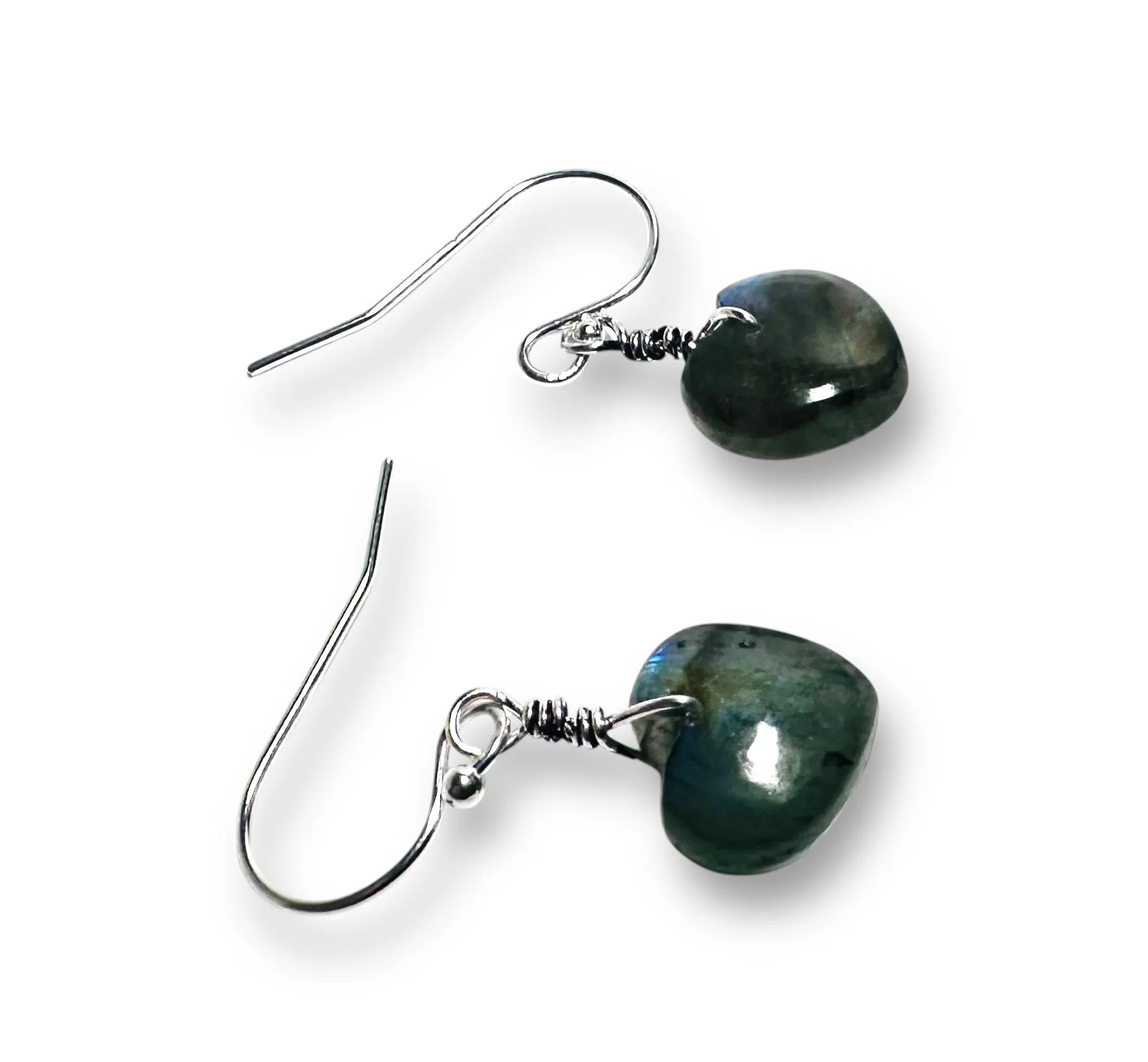 Heart Genuine Labradorite Silver Earrings, Labradorite