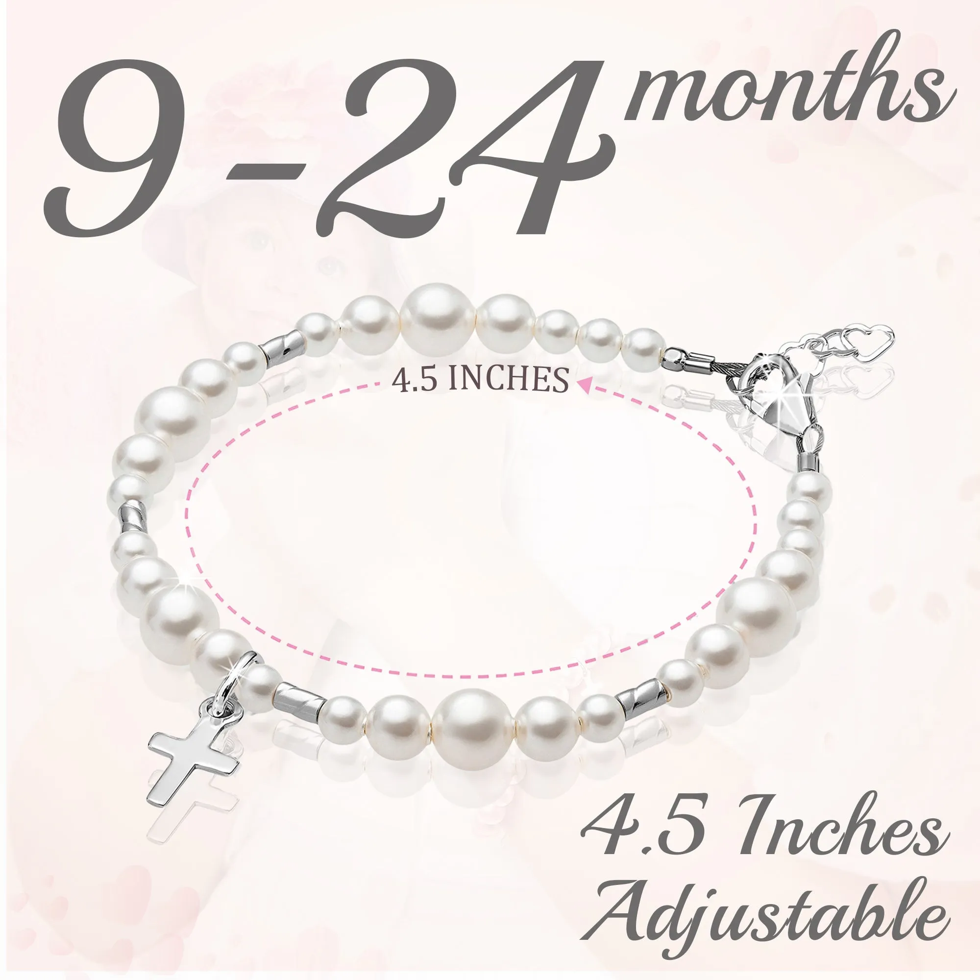 Infant Baby Sterling Silver Cross White Pearl Christening Baptism Bracelet