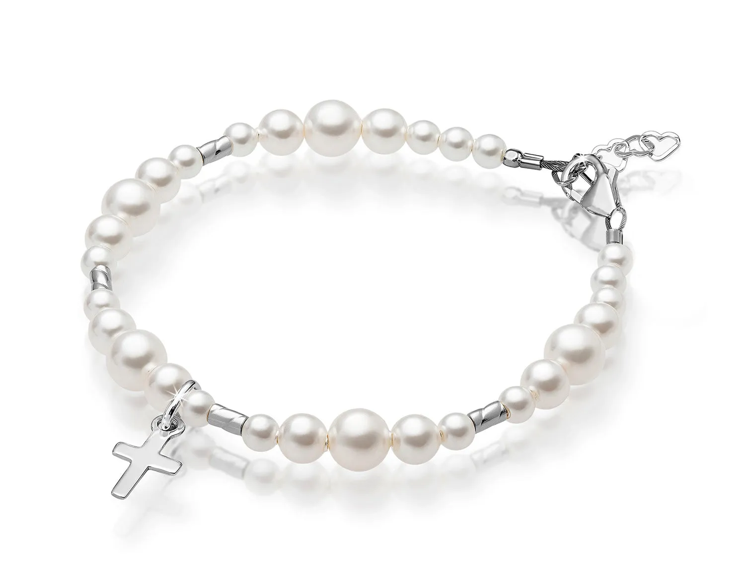 Infant Baby Sterling Silver Cross White Pearl Christening Baptism Bracelet