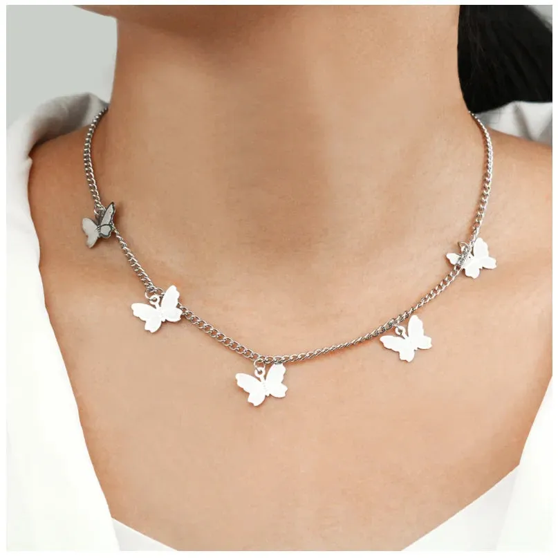 Jewelry Chain Silver Gift Clavicle Gold Girl Gothic Women's Butterfly Pendant Punk Necklace