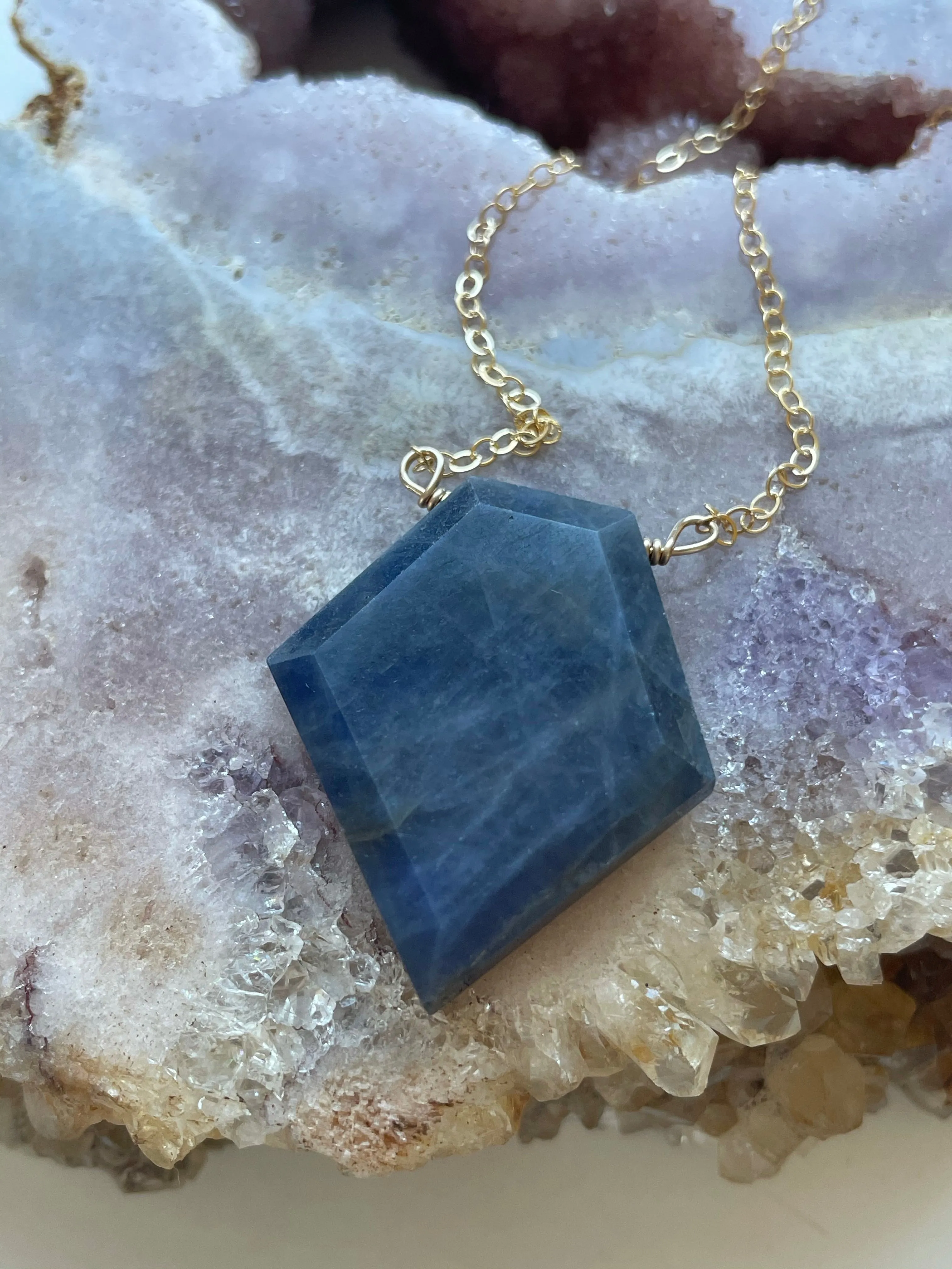 Large Blue Sapphire Necklace Gold or Sterling Silver