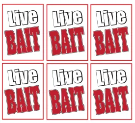 Live Bait Store Window Display Paper Signs; 18w x 24h - 6 Pack