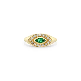 Marquise Emerald and Diamond Signet Ring