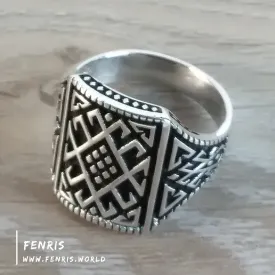 Mens 925 Sterling Silver Ring Nordic Geometric Design