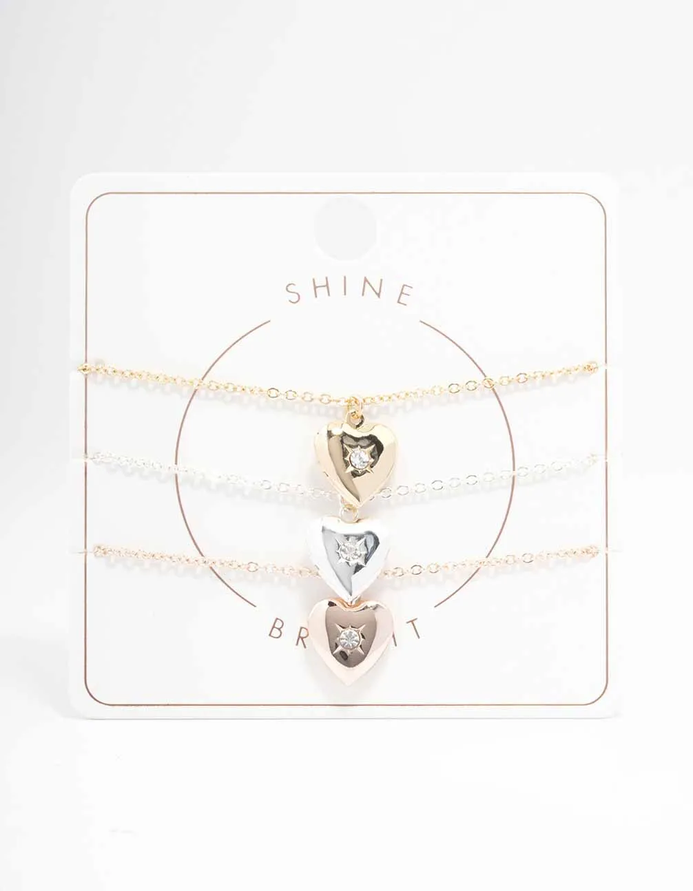 Mixed Metal Heart Locket Bracelet 3-Pack