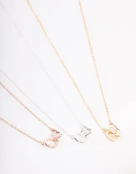 Mixed Metal Link Heart Necklace 3-Pack