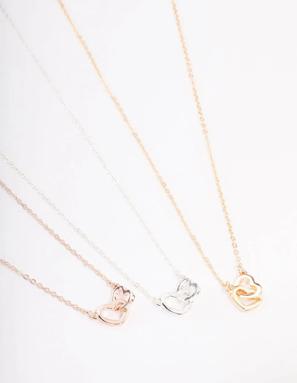 Mixed Metal Link Heart Necklace 3-Pack