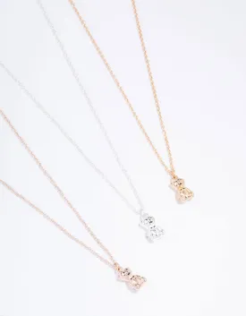 Mixed Metal Mini Teddy Necklace 3-Pack