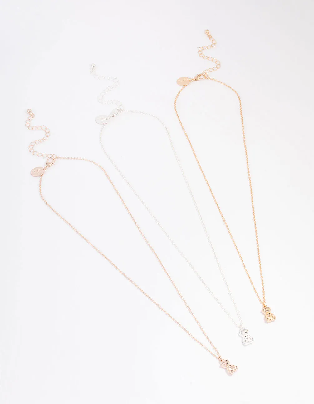 Mixed Metal Mini Teddy Necklace 3-Pack