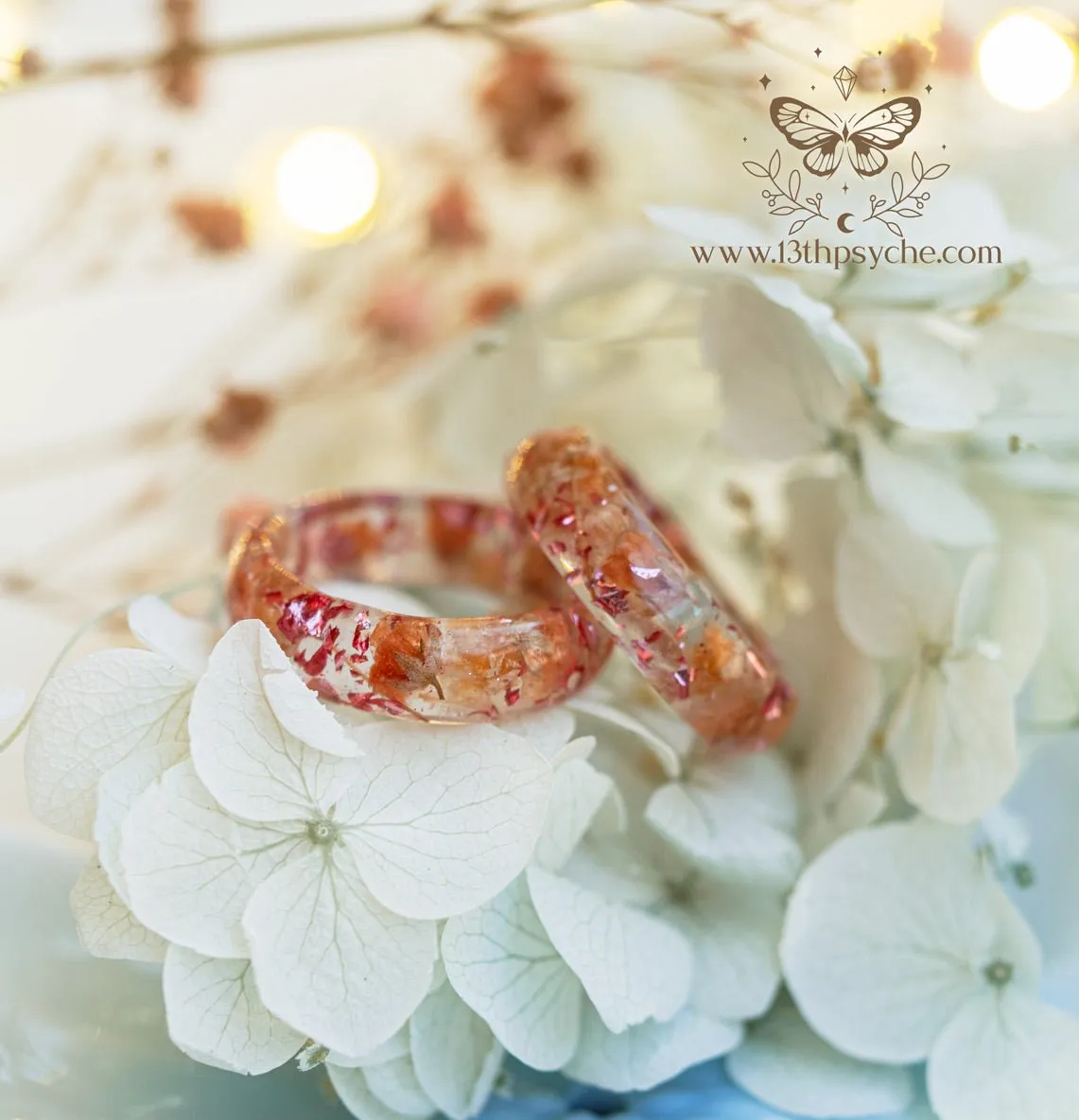 Orange baby's breath flowers resin ring