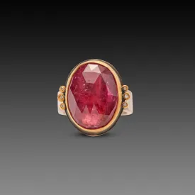 Pink Tourmaline Ring with Diamond Trios