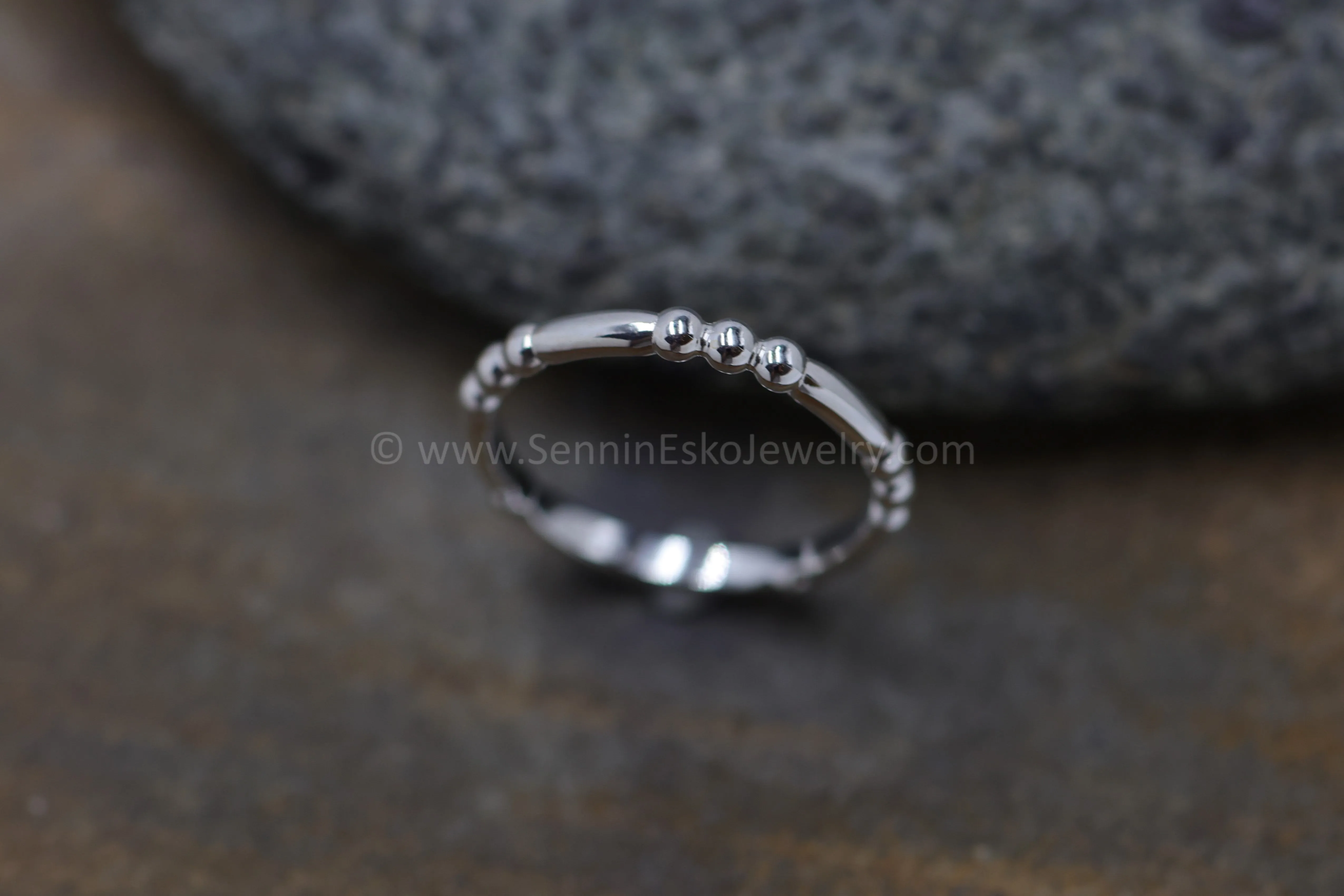 READY TO SHIP Silver Bead Inspired Design, Stacking Ring, Size 7