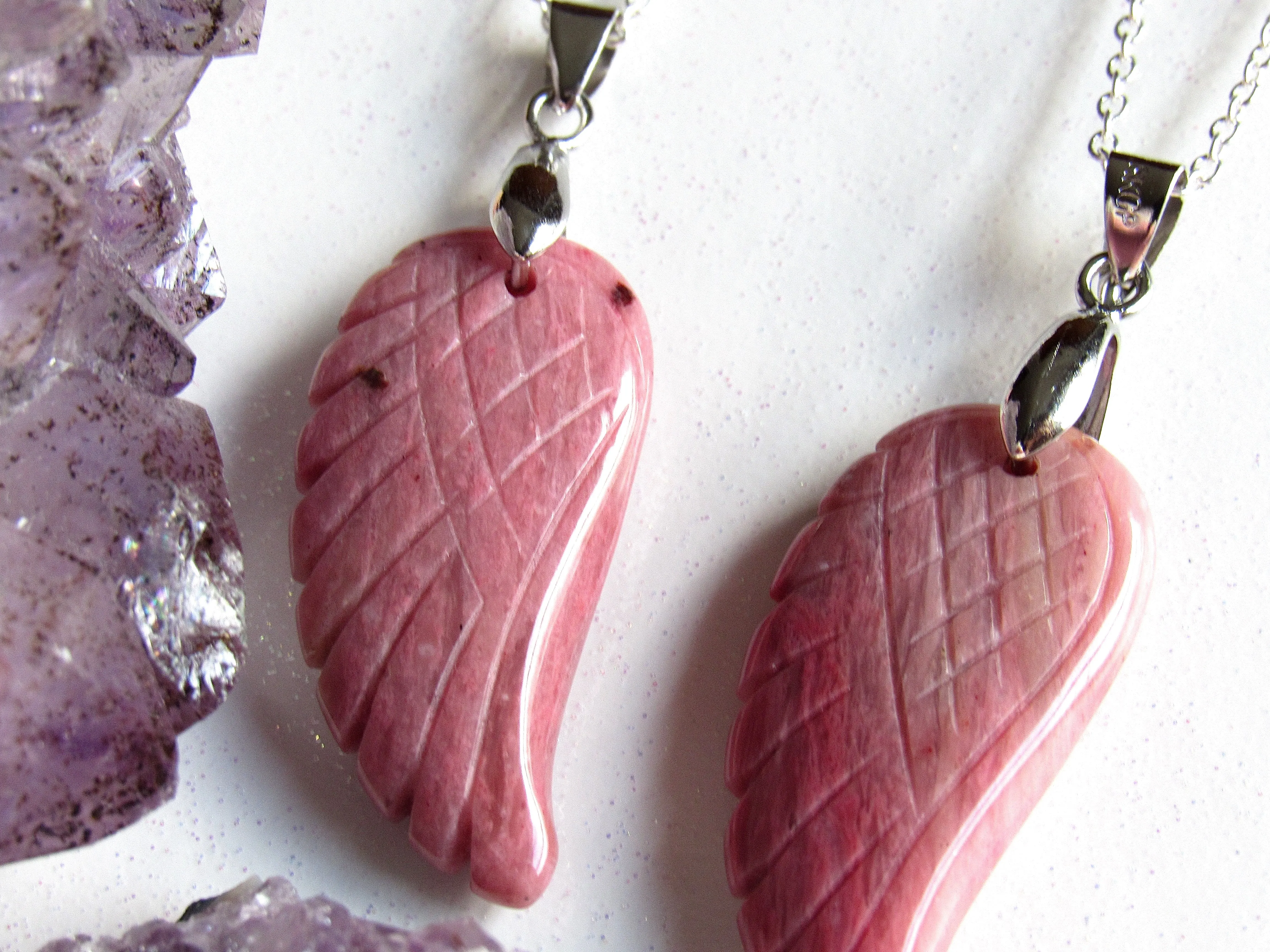 Rhodonite Angel Wing Necklaces