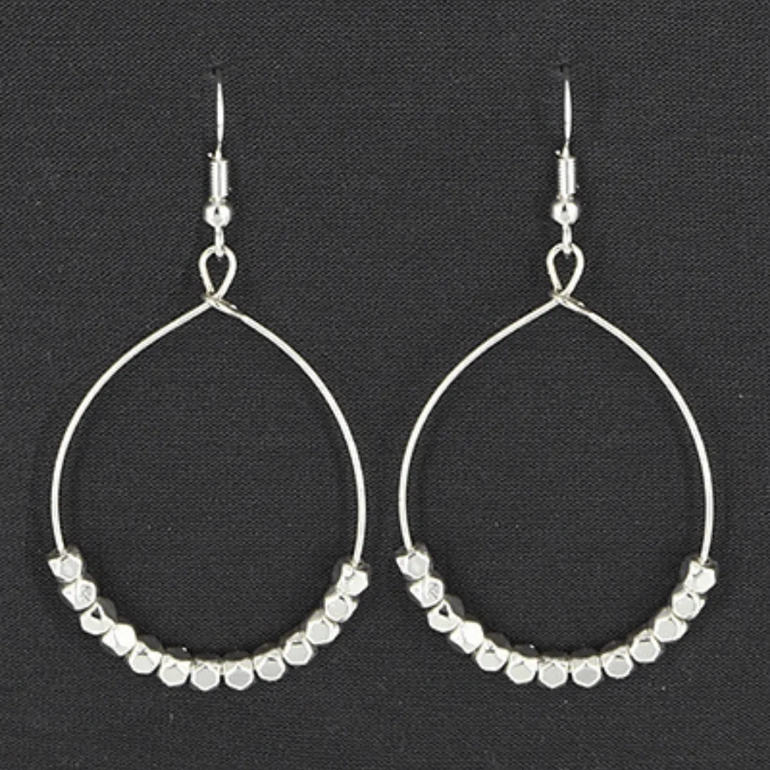 Silver Beaded Hoop Earrings