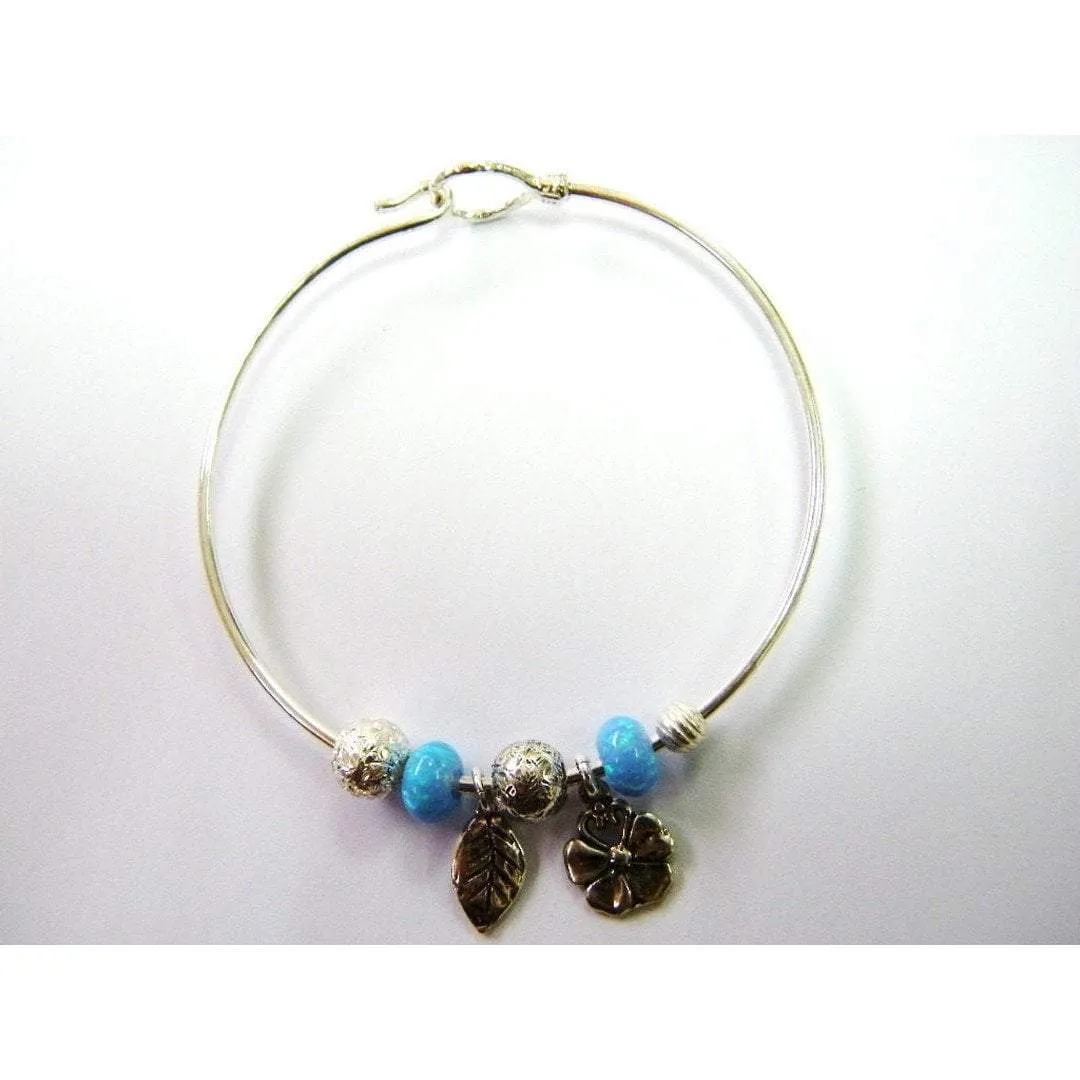 Silver Bracelets , Israeli Blue Opals bracelets ,  Boho jewelry, Hippie Bracelet, Charms Bracelets