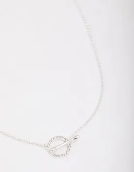 Silver Diamante Circle Bar Link Necklace