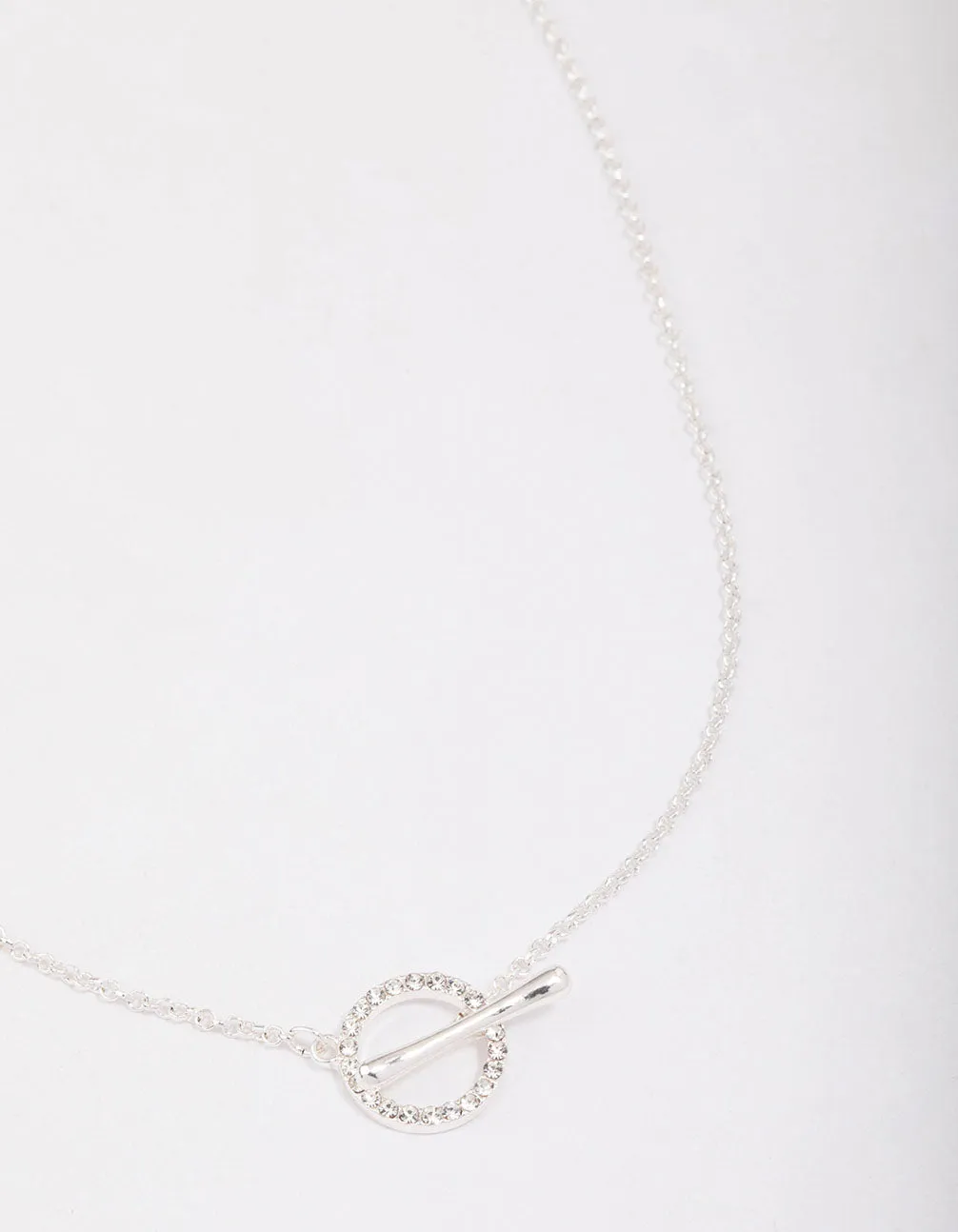 Silver Diamante Circle Bar Link Necklace