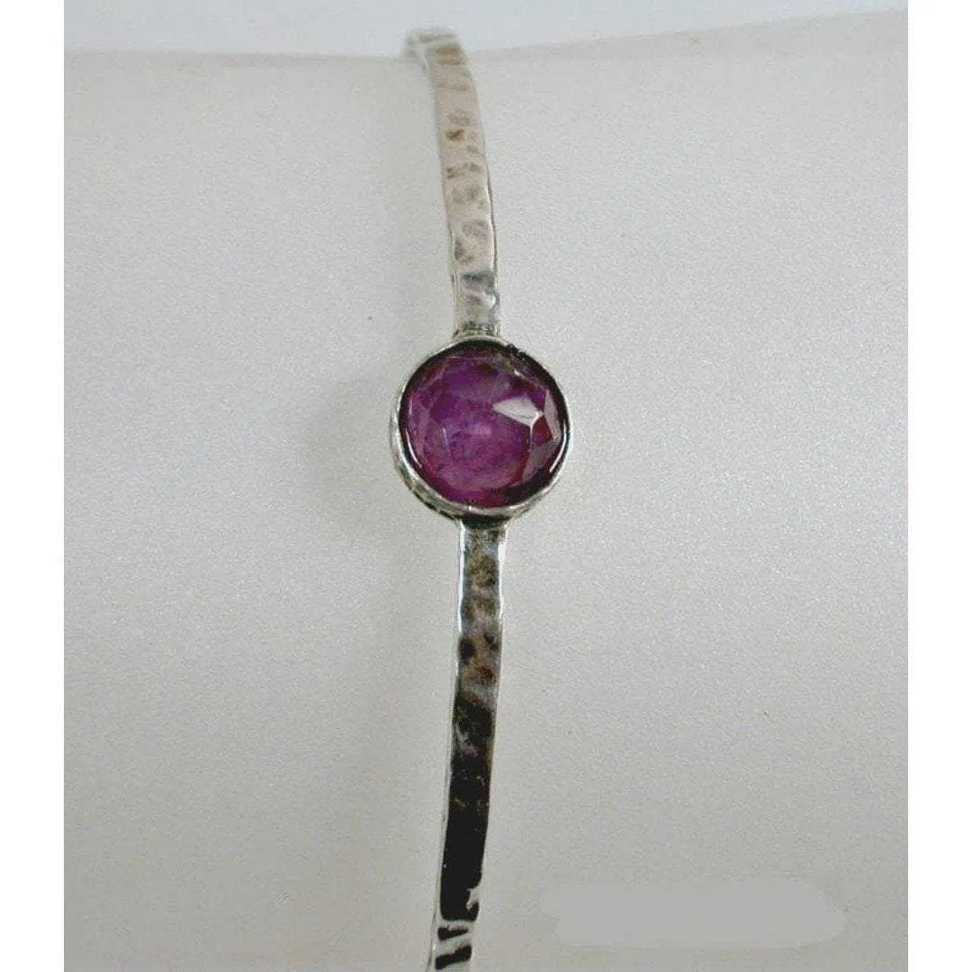 Sterling Silver Bangle Bracelet set with  Gemstone or Roman Glass