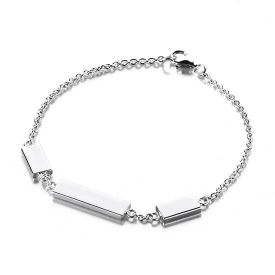 Sterling Silver Chain & Bar Link Bracelet 7"