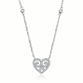 Sterling Silver  Cubic Zirconia Heart Necklace