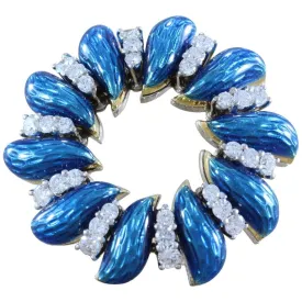 Tiffany & Co. Italian Diamond Enamel Wreath Gold Brooch