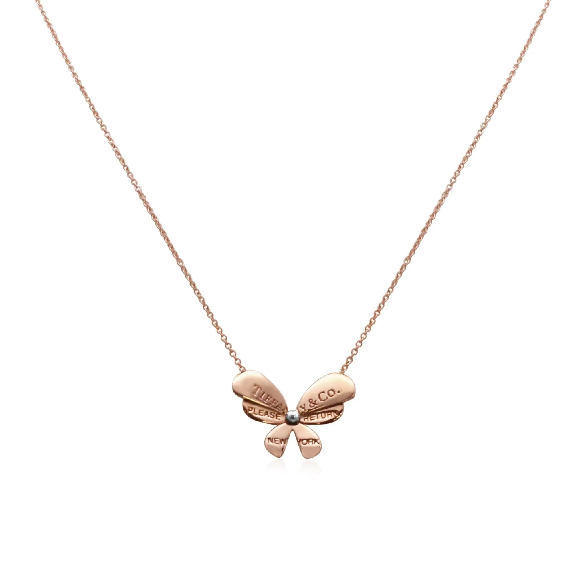 Tiffany Butterfly Pendant Necklace - 18ct Rose Gold & Sterling Silver