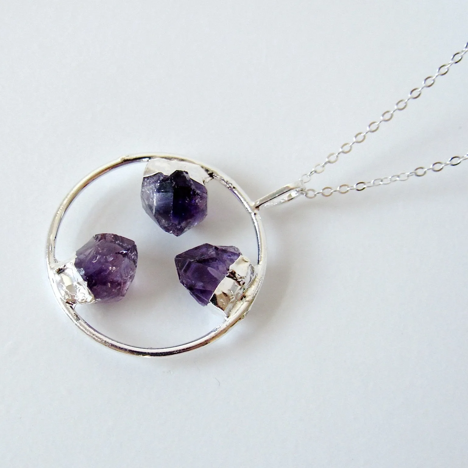 Triple Amethyst Point Hoop Necklaces