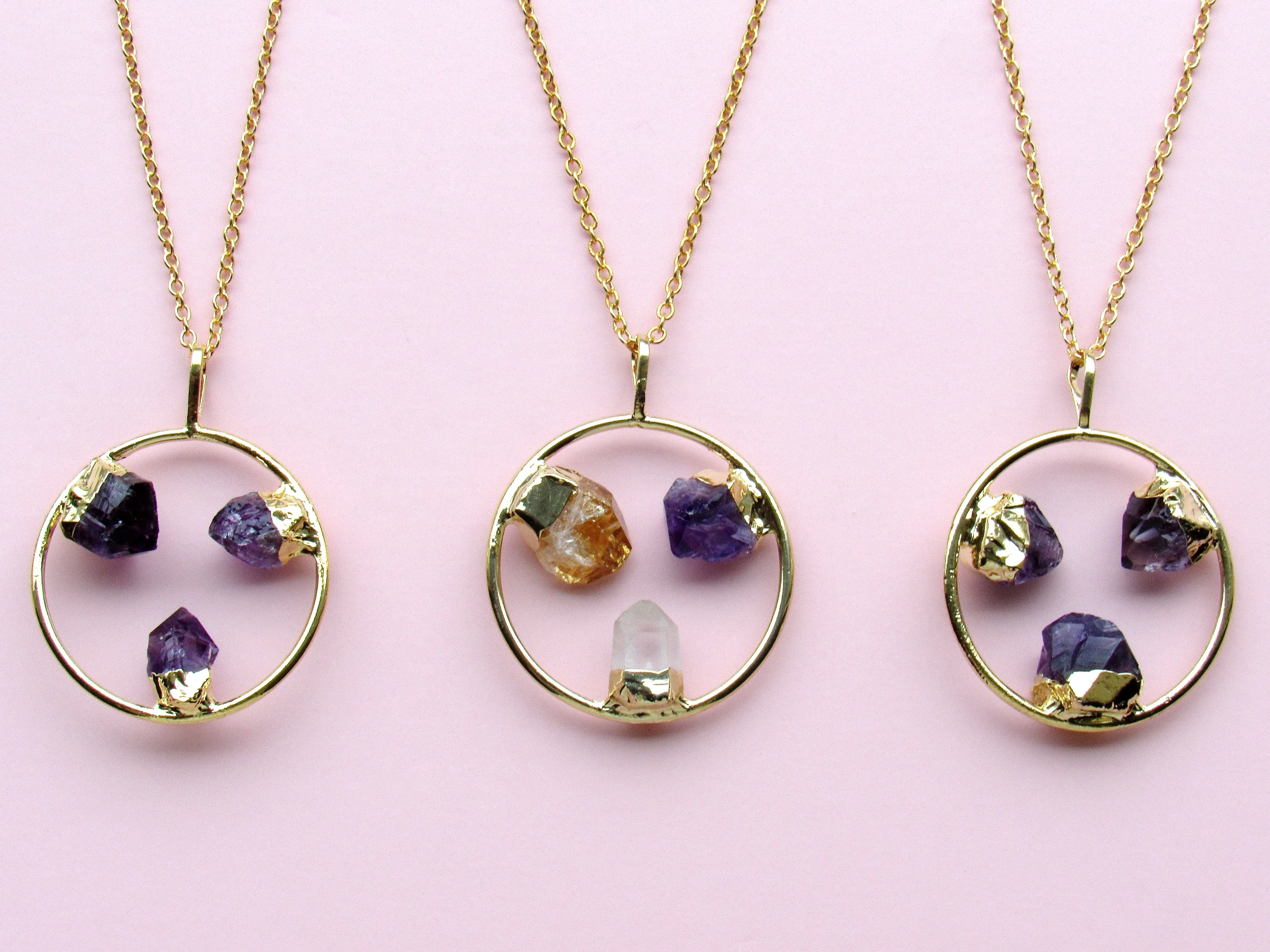 Triple Amethyst Point Hoop Necklaces