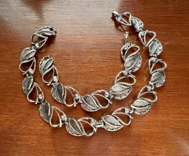 Vintage Sarah Coventry Signed Silver Tone Leaf Forest Necklace Bracelet Set