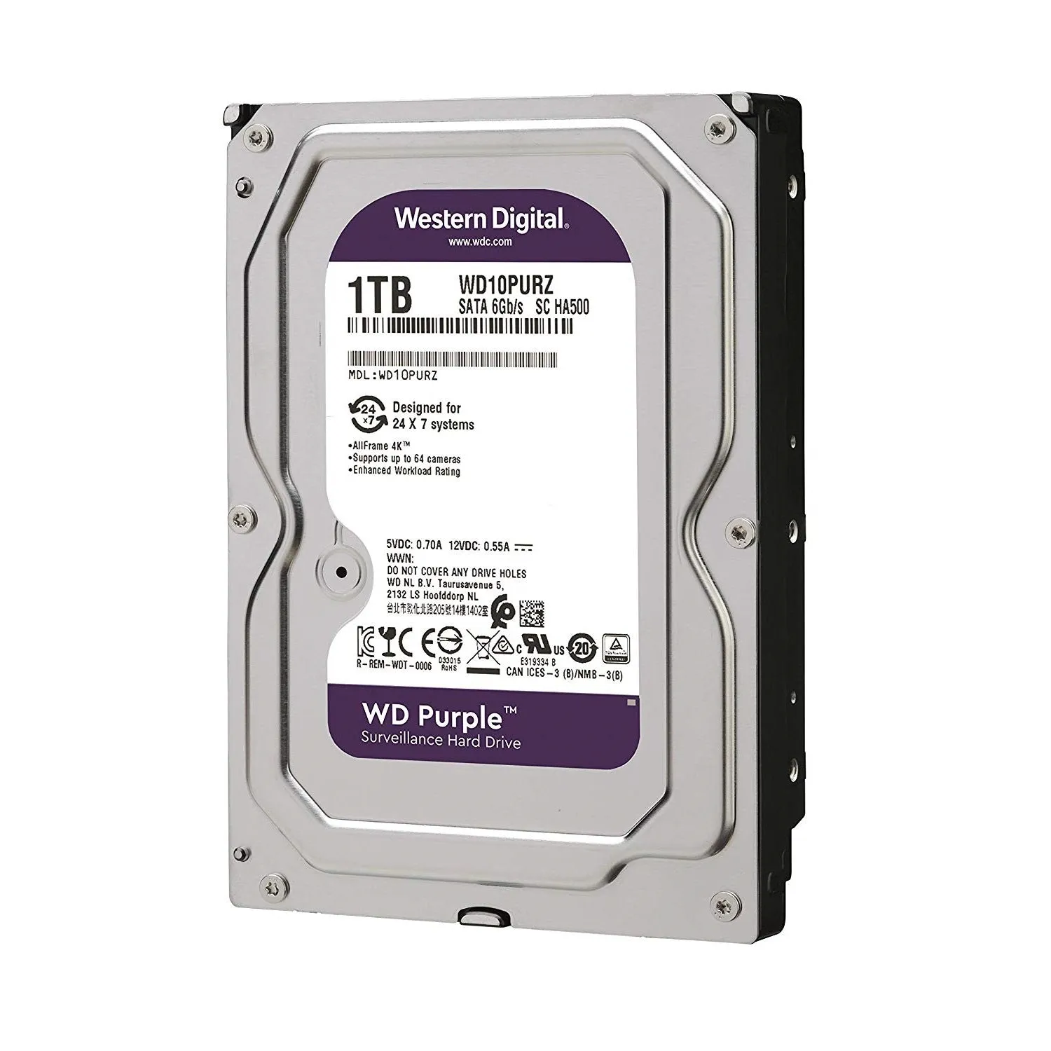 Western Digital Purple Surveillance 1TB/2TB/3TB/4TB 5400 64MB SATA3 Hard Drive (WD10PURZ/WD20PURZ/WD30PURZ/WD40PURZ)