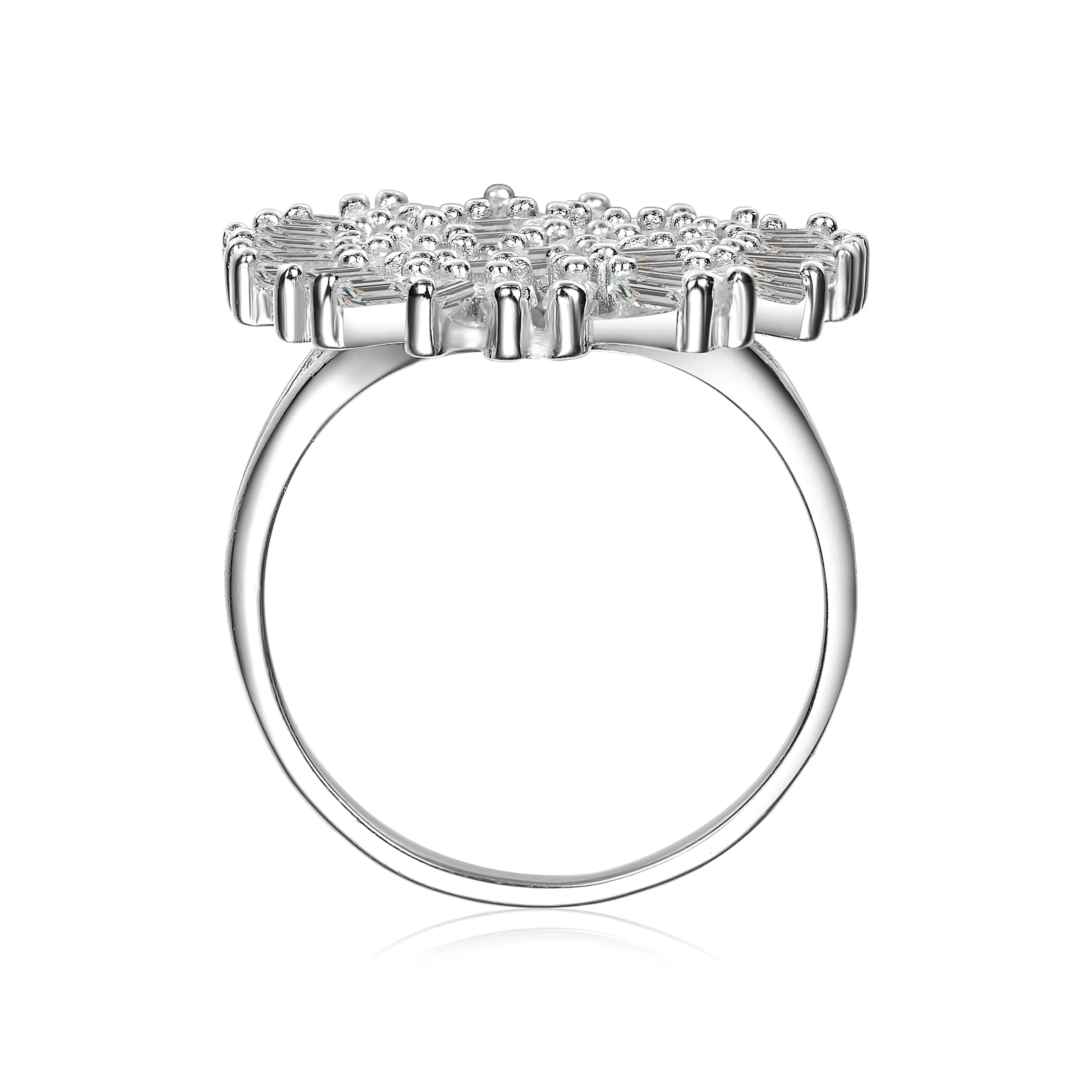 White Cubic Zirconia Flower Shaped Design Sterling Silver Ring